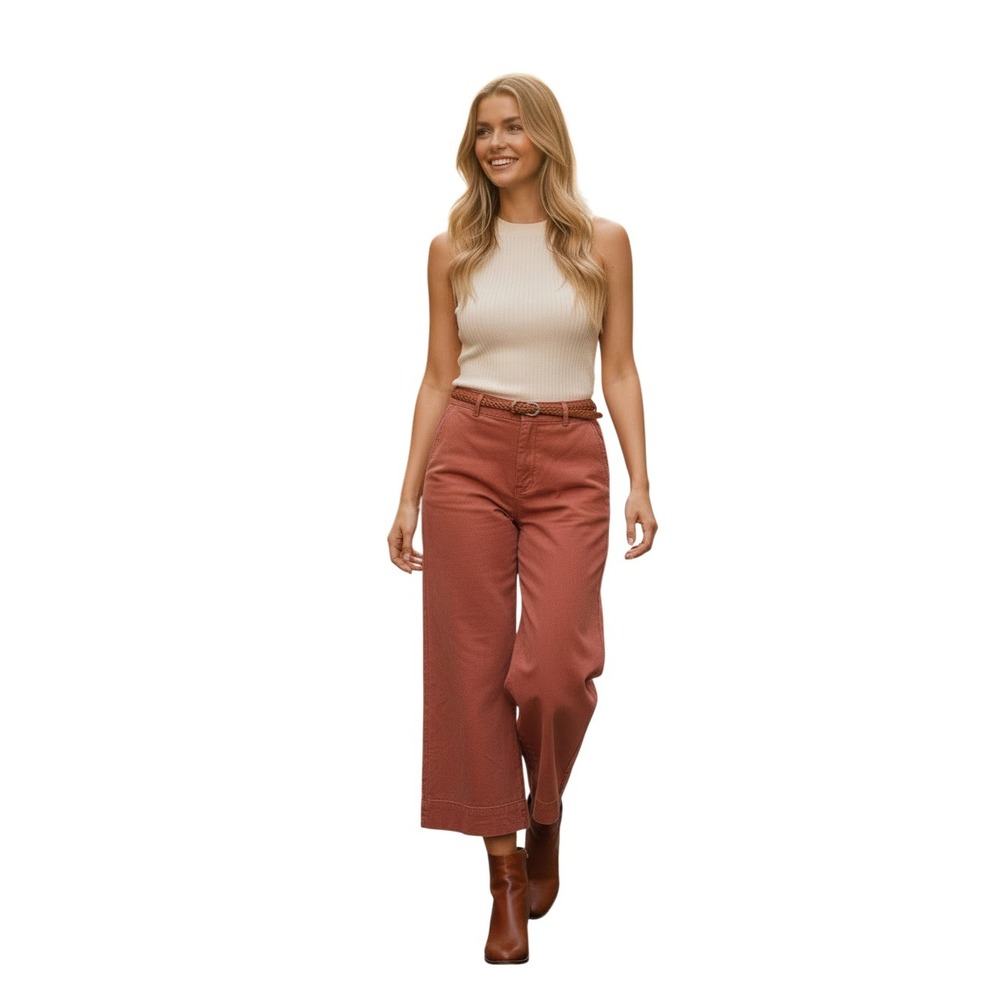 MAEVE Anthropologie Rust Terracotta Linen Blend Wide Leg Pant 29x26 Coastal $148